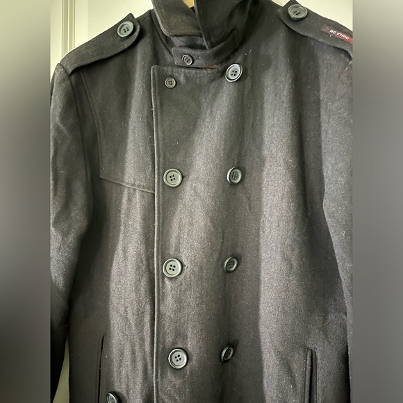 Vintage Men’s BC Ethic black sailor double button pea coat  jacket L wool - Picture 4 of 9